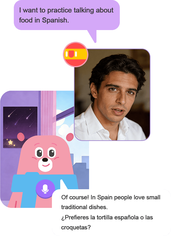 AI tutor chat scene in Spanish